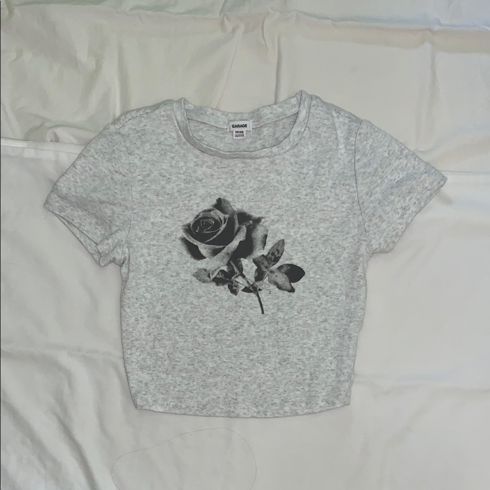 Garage grey crop top with rose design